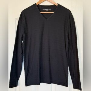 EUC John Varvatos USA Textured Slub Knit V-Neck Long Sleeve Shirt Black L